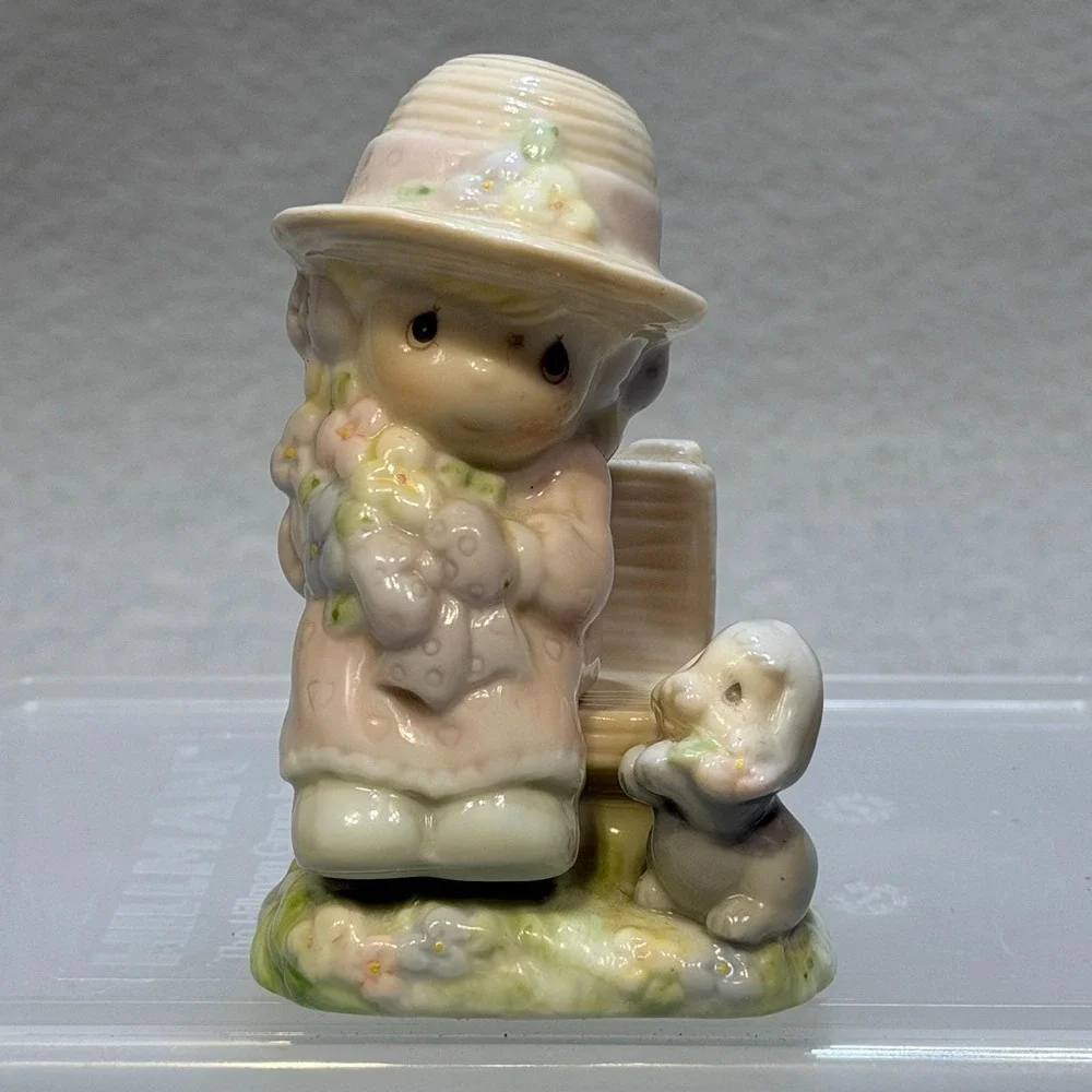 1997 Precious Moments Seasoned With A Smile Salt Pepper Shakers Girl Bench Puppy